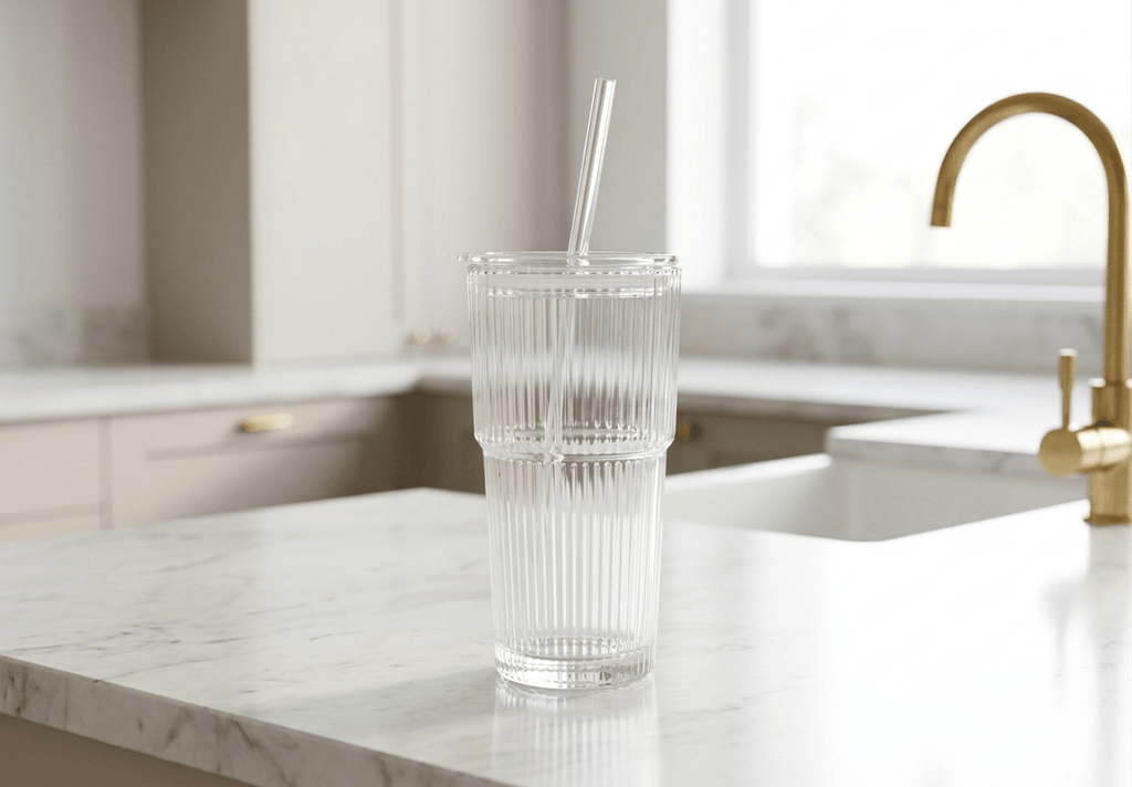 Tall Glass With Lid and Straw