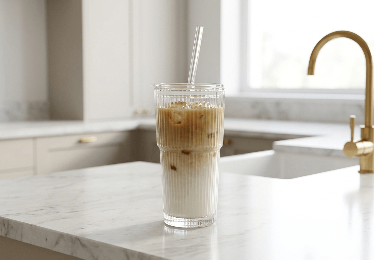 Tall Glass With Lid and Straw